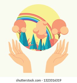 Two hands holding a nature which is contained in the ball