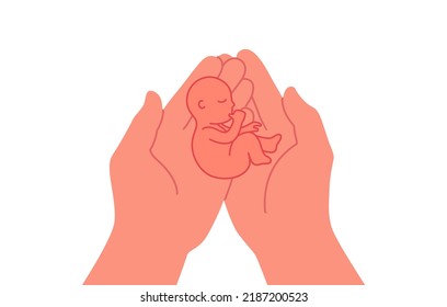 Two hands holding a newborn baby vector illustration