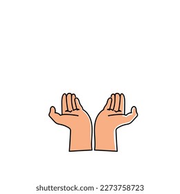 Two Hands holding object. Finger pointing up and down. Handshake. Single main vector illustration on white background. Bright color cartoon for combine.
