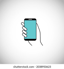 Two hands holding phone. Empty screen mock. Social network communication on mobile app. Application on touch screen mobile. Vector flat cartoon design