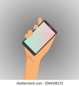 Two hands holding phone. Empty screen mock. Social network communication on mobile app. Application on touch screen mobile. Vector flat cartoon design