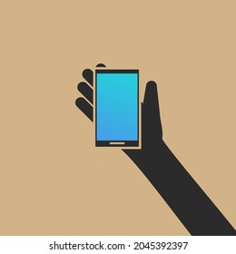 Two hands holding phone. Empty screen mock. Social network communication on mobile app. Application on touch screen mobile. Vector flat cartoon design