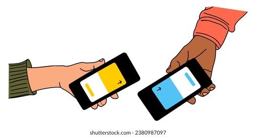 Two Hands holding phones making online payment.