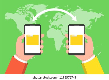 Two Hands Holding Phones Transferred Documents Stock Vector (Royalty ...