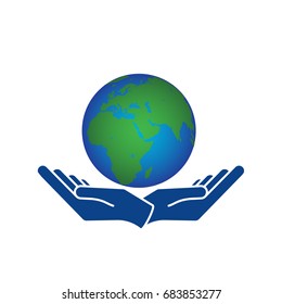 Two hands holding planet earth Environmental icon vector