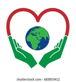Two hands holding planet earth Environmental icon vector