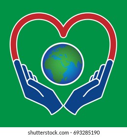 Two hands holding planet earth Environmental icon vector
