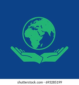 Two hands holding planet earth Environmental icon vector