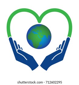 Two Hands Holding Planet Earth Environmental Icon Vector