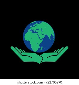 Two hands holding planet earth Environmental icon vector