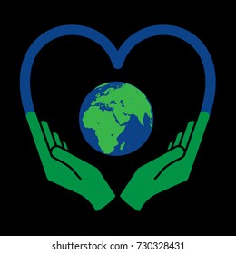 Two hands holding planet earth Environmental icon vector