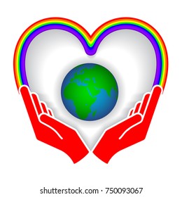 Two hands holding planet earth Environmental icon vector