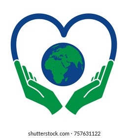 Two hands holding planet earth Environmental icon vector