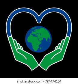 Two hands holding planet earth Environmental icon vector