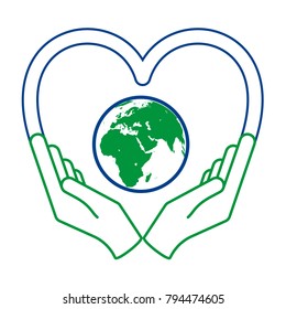 Two hands holding planet earth Environmental icon vector