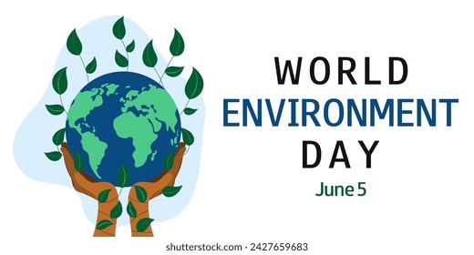 Two hands holding the planet. World Environment Day. June 5. Save earth. Template for banner, flyer, presentation, card, poster. Vector illustration.