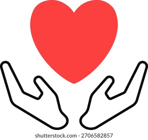 two hands holding red heart symbol for charity donation and healthcare vector