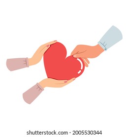 Two hands holding red hearts, People giving love concept.