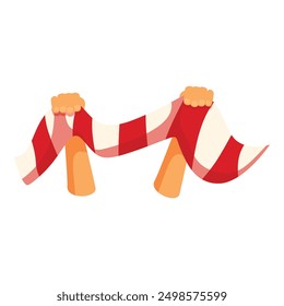 Two hands holding a red and white striped football fan scarf