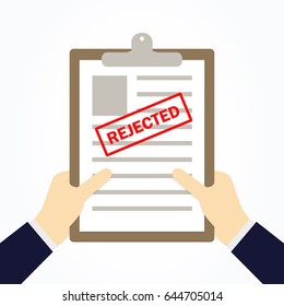 Two hands holding a rejected paper. Vector illustration.