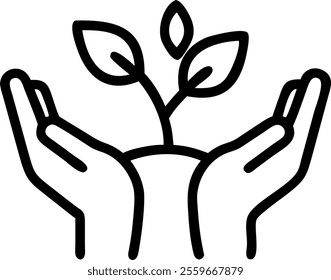 Two hands holding a sapling concept as A vector illustration of two hands nurturing a small plant or sapling symbolizing growth care and community in business. The elements are isolated on a white bac