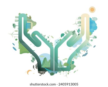 two hands holding shows the love of green environmental vector illustration graphic EPS 10