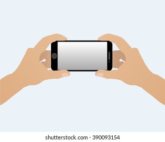 Two Hands Holding Smart Phone Horizontally Isolated On A Light Background