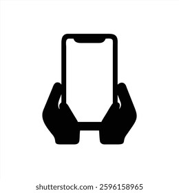 Two hands are holding a smartphone prominently displaying a blank screen. This illustration suggests potential for app design, user interface concepts, or digital content creation.