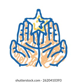 two hands holding star doodle icon sketch vector. two hands holding star sign. isolated symbol illustration