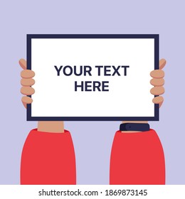 Two hands holding tablet with text