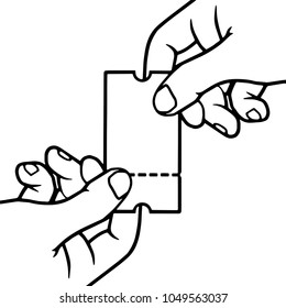 two hands holding a ticket, a ticket in the hands, vector illustration