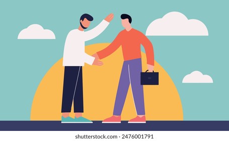 Two hands holding together in love and support. Care, partnership and connection concept. Palms touching each other. Vector flay hand drawn illustration on white background