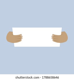 Dos manos sosteniendo un papel blanco. Proyecto comercial o publicidad.