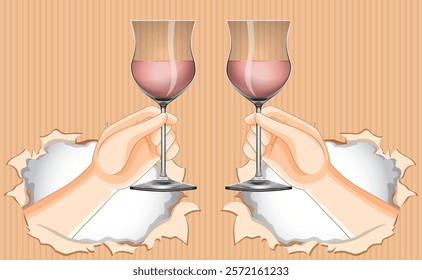 Two hands holding wine glasses for a toast