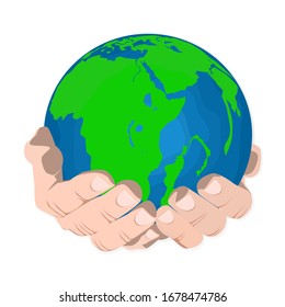 Two Hands Holding The World Earth Day On White Background Vector