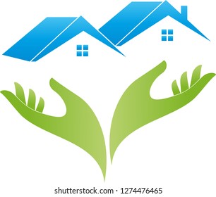 Two hands and two houses logo