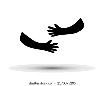 two hands hug something. vector illustration with shadow isolated on white background. concept of love, care, compassion