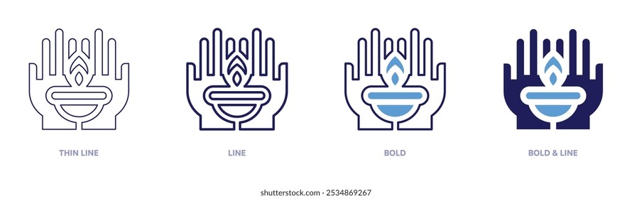 Two hands icon in 4 different styles. Thin Line, Line, Bold, and Bold Line. Duotone style. Editable stroke.