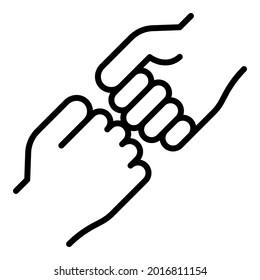 Two hands icon. Outline two hands vector icon for web design isolated on white background