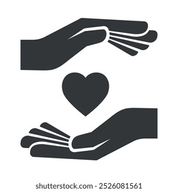 Two hands icon are positioned to cradle a heart symbol, representing the spirit of giving and kindness during the holiday season, emphasizing charitable donations and support.