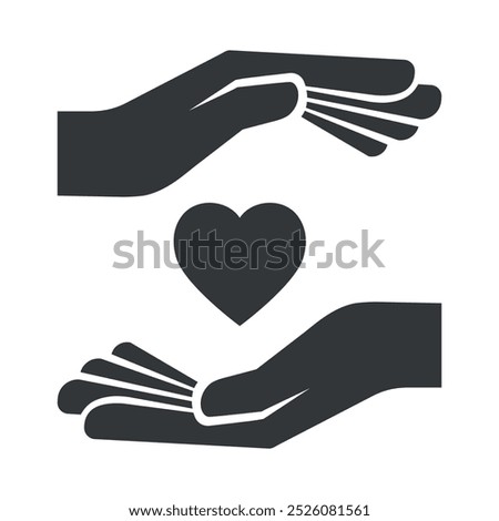 Two hands icon are positioned to cradle a heart symbol, representing the spirit of giving and kindness during the holiday season, emphasizing charitable donations and support.