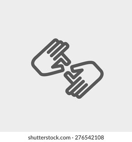 Two hands icon thin line for web and mobile, modern minimalistic flat design. Vector dark grey icon on light grey background.