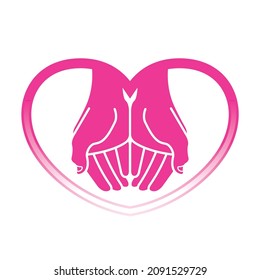 two hands inside heart vector icon