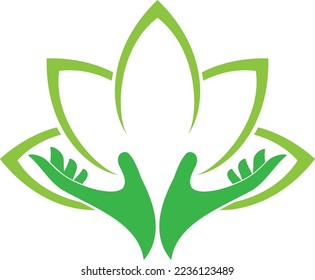 Two hands and leaves, gardener and naturopath logo