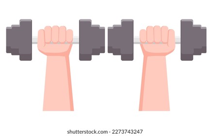 Two hands lifting steel dumbbells Strengthening exercise and muscle strength training, health care fitness concept. White background