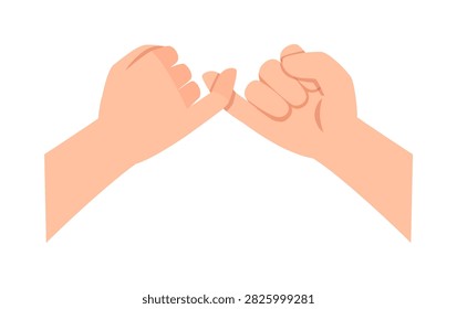 Two hands with light skin tone making a pinky promise gesture symbolizing friendship bond and trust