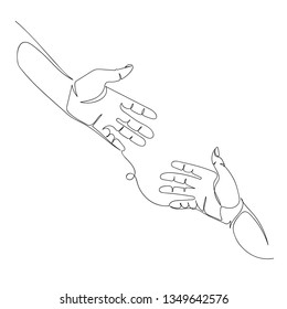 two hands. line drawing. one line. infinite line