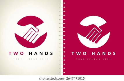 Two hands logo vector. Handshake, partnership, cooperation and friendship design