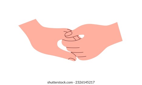 Two hands of love couple touching, holding, taking with affection and support. Care and trust, romantic relationship concept. Partners lovers. Flat vector illustration isolated on white background