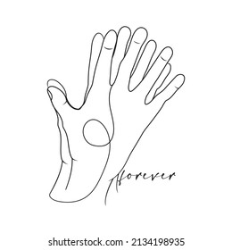 Zwei Hände von Liebhabern. Zeilengrafiken. Briefe für immer. Hand in Hand